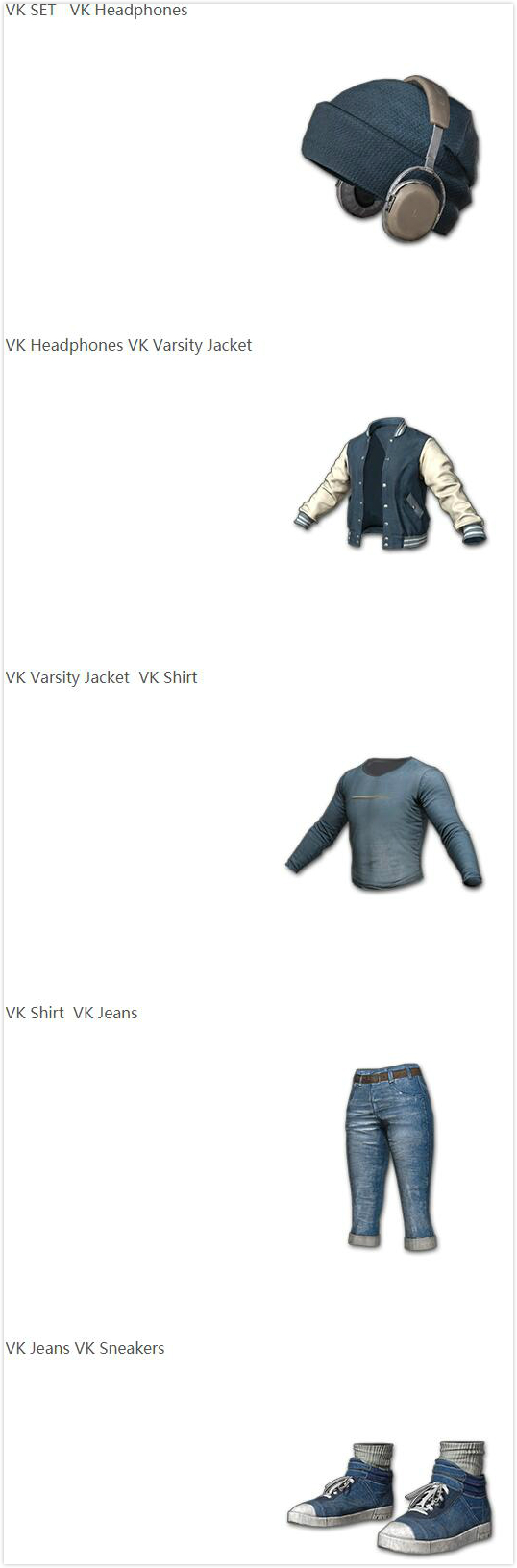 PUBG VK套装包含的5种服饰