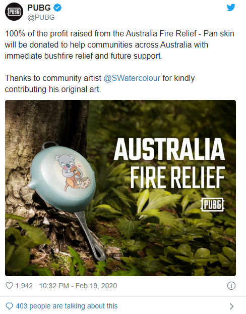 《绝地求生》今起上架考拉袋鼠平底锅，为拯救澳洲野生动物筹款